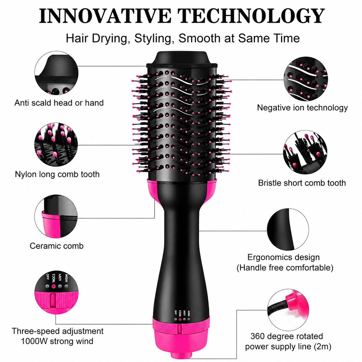 One Step 3 In 1 Hot Air Brush (Dryer + Straightener + Curler)