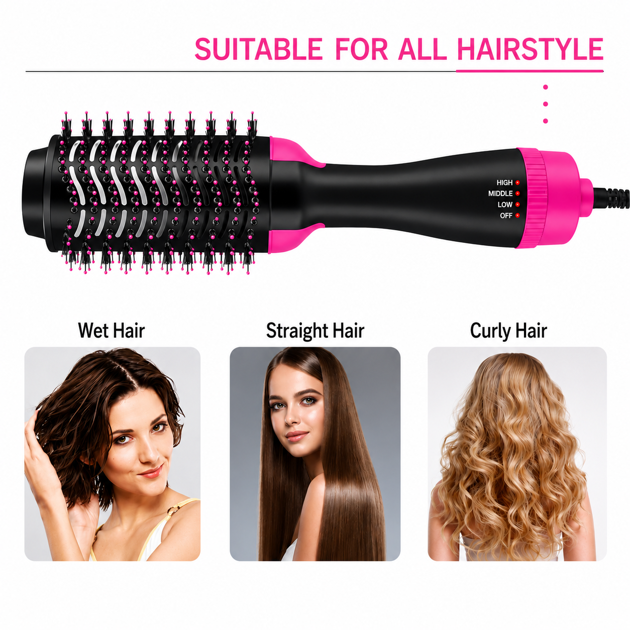 One Step 3 In 1 Hot Air Brush (Dryer + Straightener + Curler)